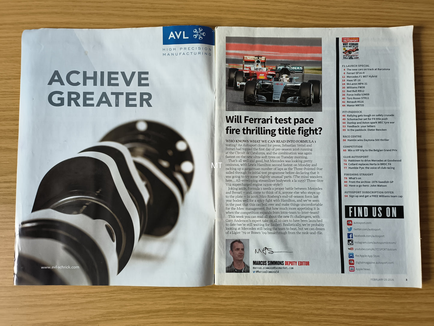 Autosport Magazine 25 Feb 2016 (RARE)(1118) Ferrari vs Mercedes F1 Launch Special Vettel 2016 Cars