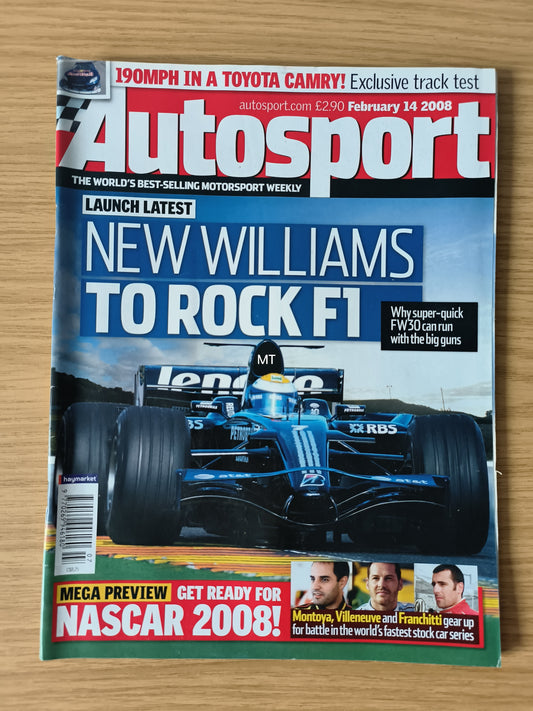 Autosport Magazine 14 Feb 2008 (RARE)(1118) Williams FW30 Launch F1 NASCAR 2008 Montoya Villeneuve
