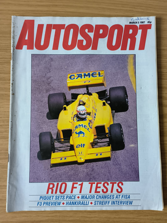 Autosport Magazine 5 March 1987 (RARE)(1118) Rio F1 Tests Nelson Piquet Camel Lotus Honda F3 Preview