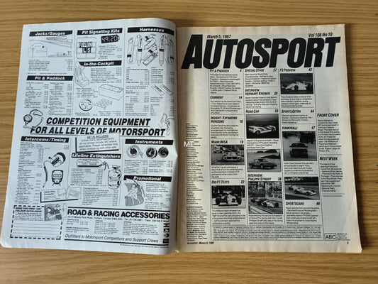 Autosport Magazine 5 March 1987 (RARE)(1118) Rio F1 Tests Nelson Piquet Camel Lotus Honda F3 Preview