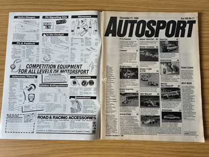 Autosport Magazine 11 Dec 1986 (RARE)(1118) Markku Alen Lancia Delta S4 Olympus Rally Rallycross GP