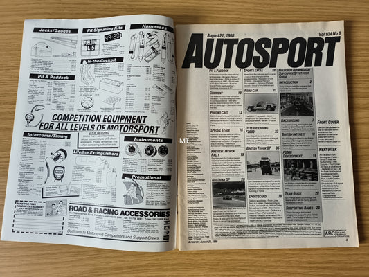 Autosport Magazine 21 Aug 1986 (RARE)(1118) Gerhard Berger Benetton Austrian GP Birmingham Superprix F3000