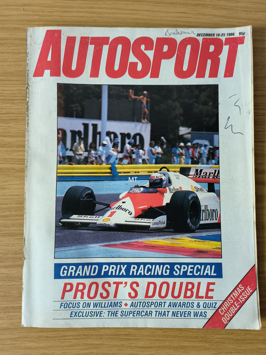 Autosport Magazine 18–25 Dec 1986 (RARE)(1118) Prost’s Double Williams Focus Lancia Supercar F1 Awards Issue