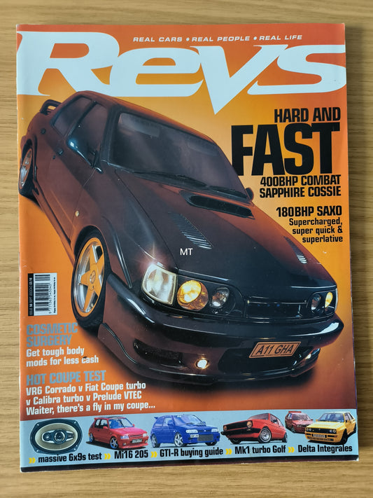 Revs Magazine September 2000 Sapphire Cossie 400bhp Supercharged Saxo VR6 Corrado Fiat Coupe Turbo Calibra Turbo Prelude VTEC Mk1 Turbo Golf 205 GTI Delta Integrale