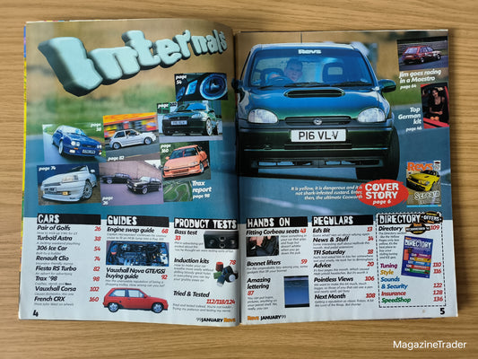 Revs Magazine January 1999 #39 2.4-Litre Cossie 240bhp Astra 217bhp Fiesta ICE Pug 306 Renault Clio Mk1 Mk2 Golf Honda CRX Vauxhall Corsa Nova GTE