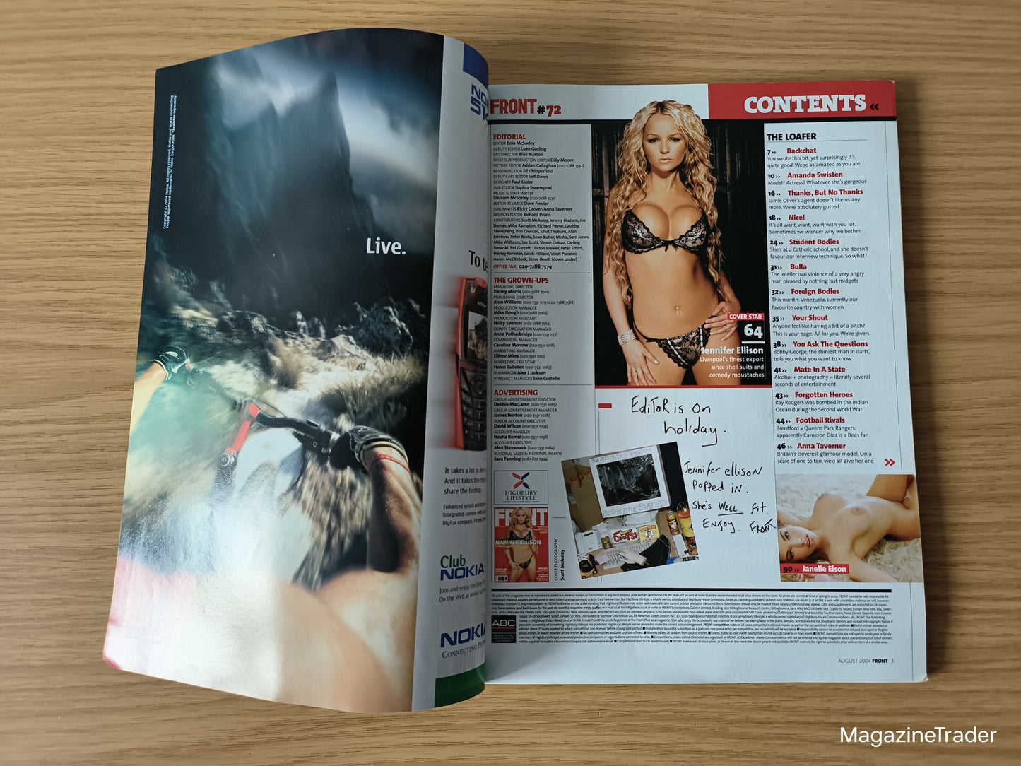 FRONT Magazine August 2004 #72 Jennifer Ellison Amelia Cooke Janelle Ellson Fernanda Diniz Anna Taverner