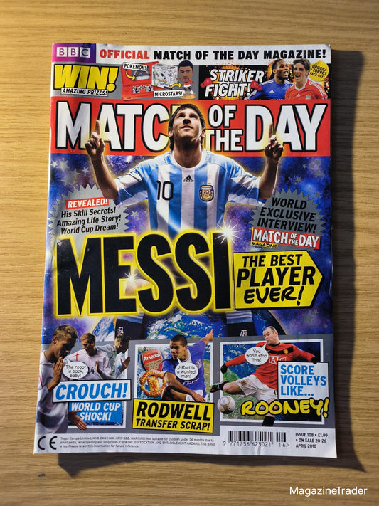 Match of the Day Magazine Issue 108 April 2010 Lionel Messi Interview Rooney