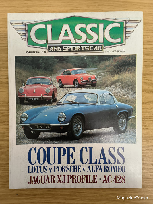 Classic and Sportscar Magazine November 1986 Lotus Elite Porsche 356 Jaguar XJ