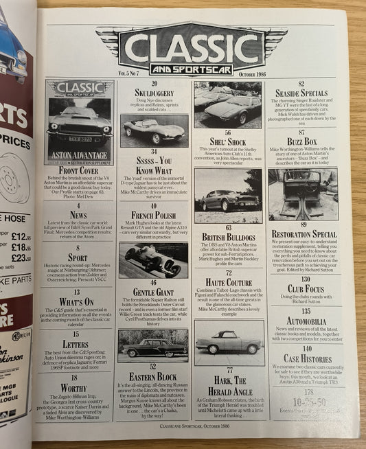 Classic & Sportscar Oct 1986 (1155) Aston Martin V8 Vantage Jaguar XKSS