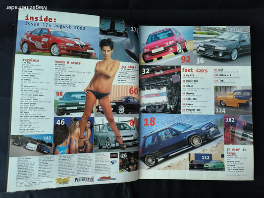 Fast Car Magazine August 2000 (1171) Renault 5 GT Turbo Cover Alfa 156 Nissan GTi-R
