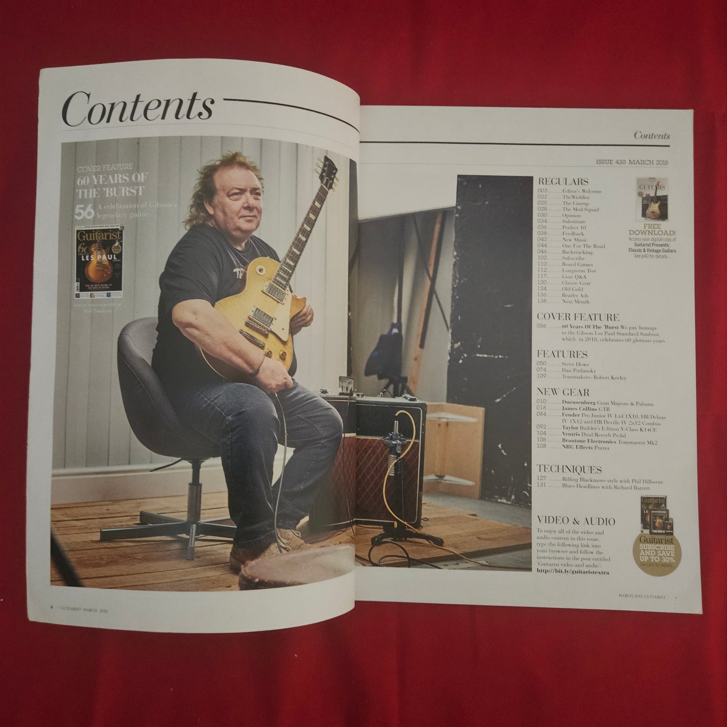 Guitarist Magazine March 2018 (1202) Issue 430 Les Paul Sunburst 60th Anniv VGC