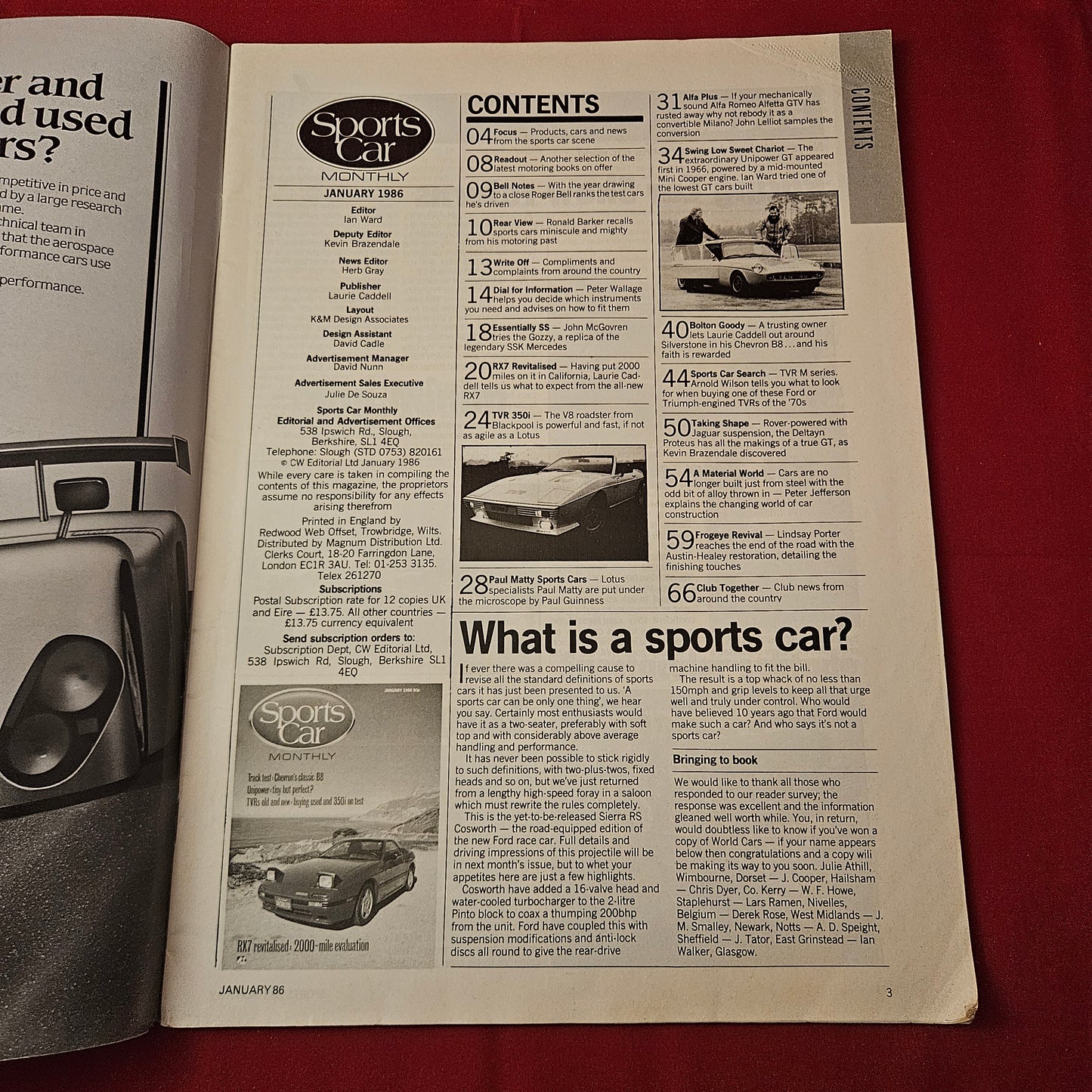 Sports Car Monthly January 1986 (1257) Mazda RX7 Evaluation TVR 350i Unipower