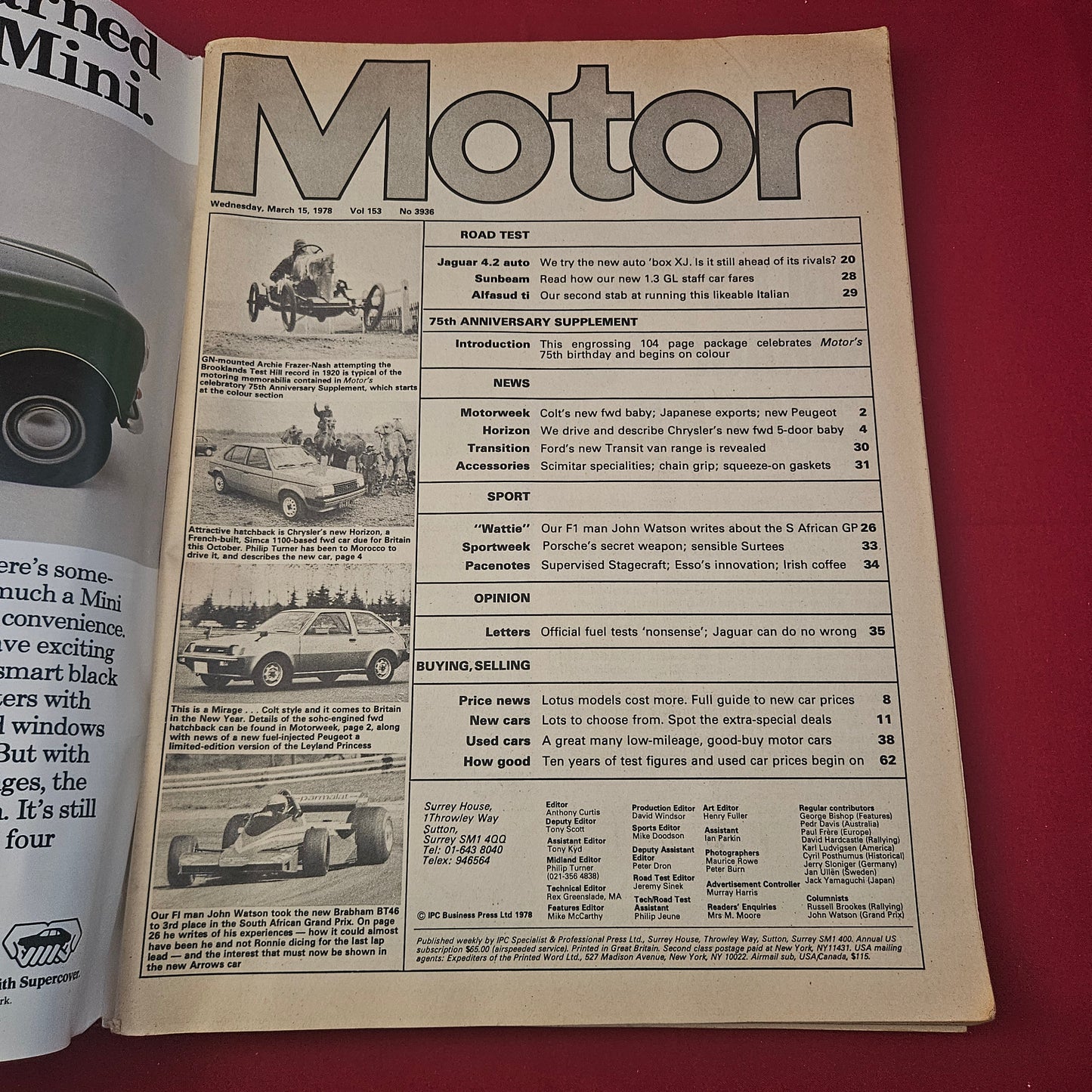 Motor Magazine March 18 1978 (1264) 75th Anniversary Issue Panther Six Jaguar