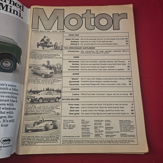 Motor Magazine March 18 1978 (1264) 75th Anniversary Issue Panther Six Jaguar