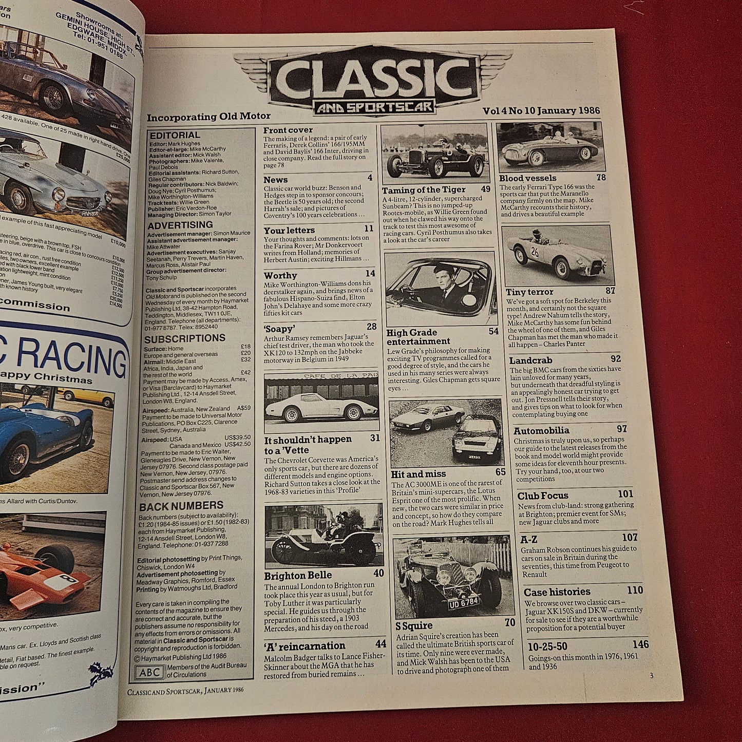 Classic & Sports Car Magazine January 1986 (1273) Ferrari 166 Corvette AC Lotus