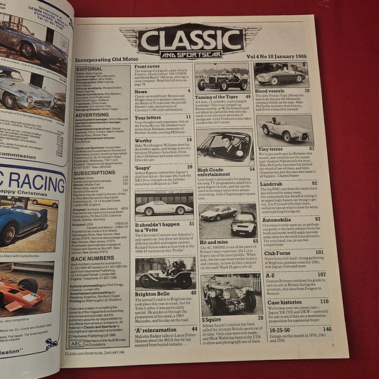 Classic & Sports Car Magazine January 1986 (1273) Ferrari 166 Corvette AC Lotus