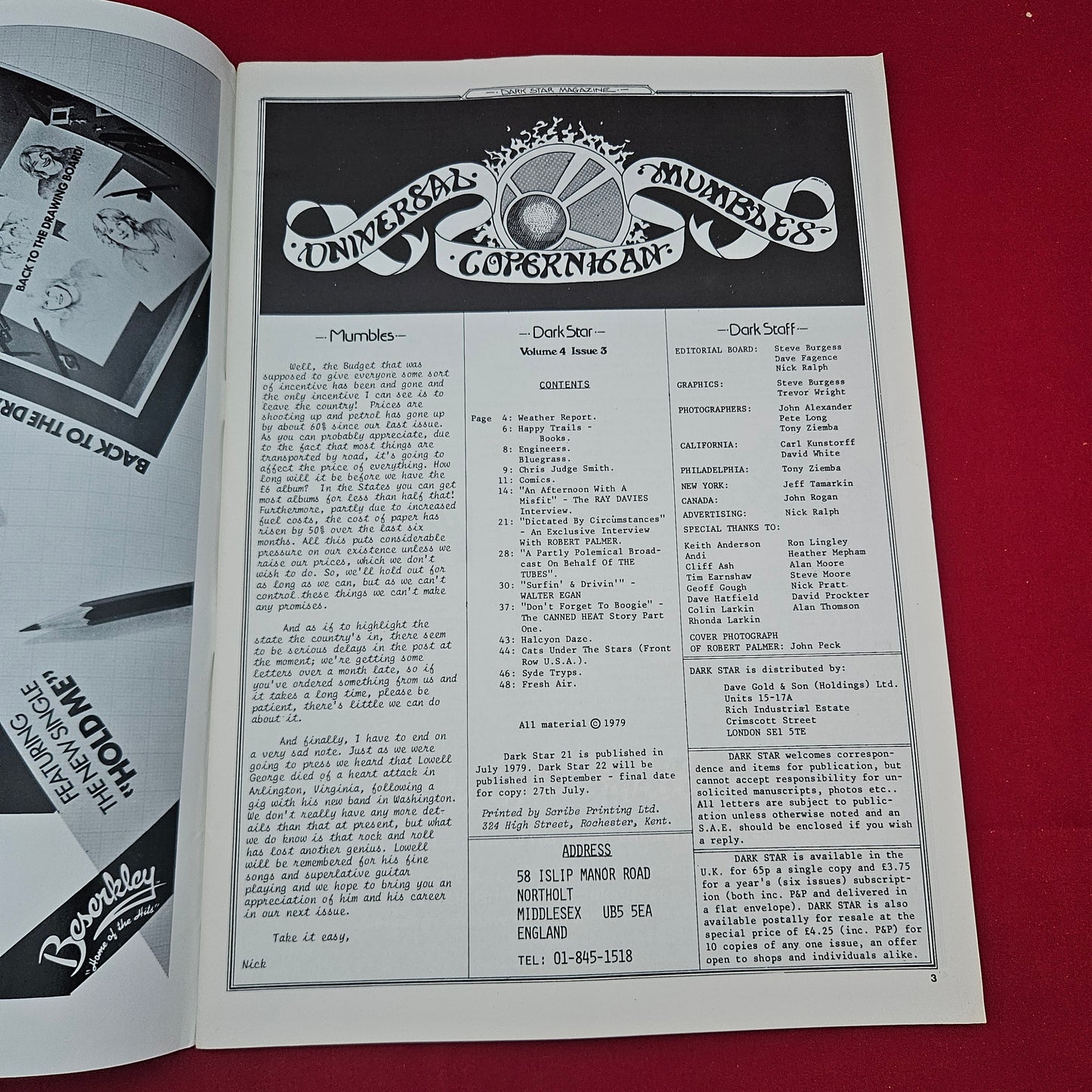 Dark Star Magazine July 1979 (1277) Vol 4 No 3 Kinks Ray Davies Robert Palmer