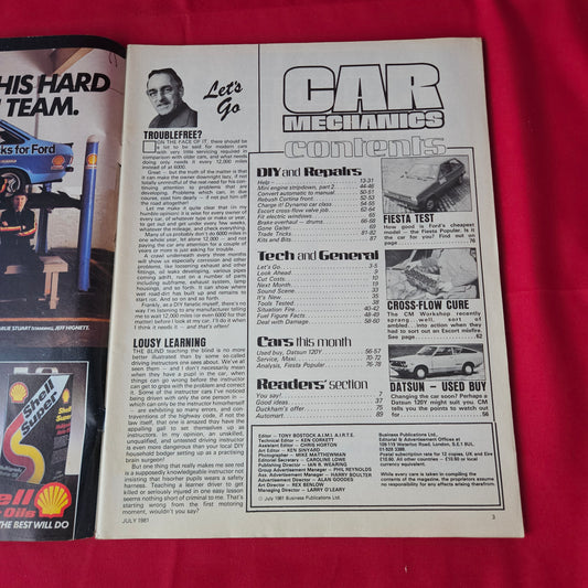 Car Mechanics Magazine July 1981 (1363) Escort X-Flow Mini Cortina Datsun 120Y Fiesta