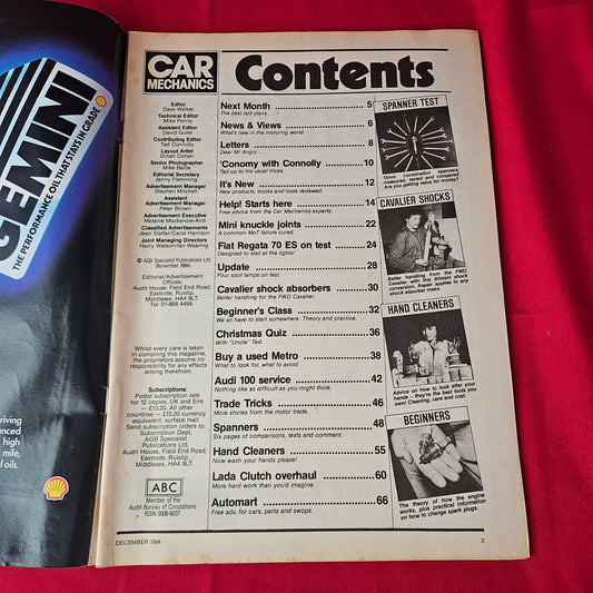 Car Mechanics Magazine December 1984 (1363) Audi 100 Mini Cavalier Lada Metro Fiat