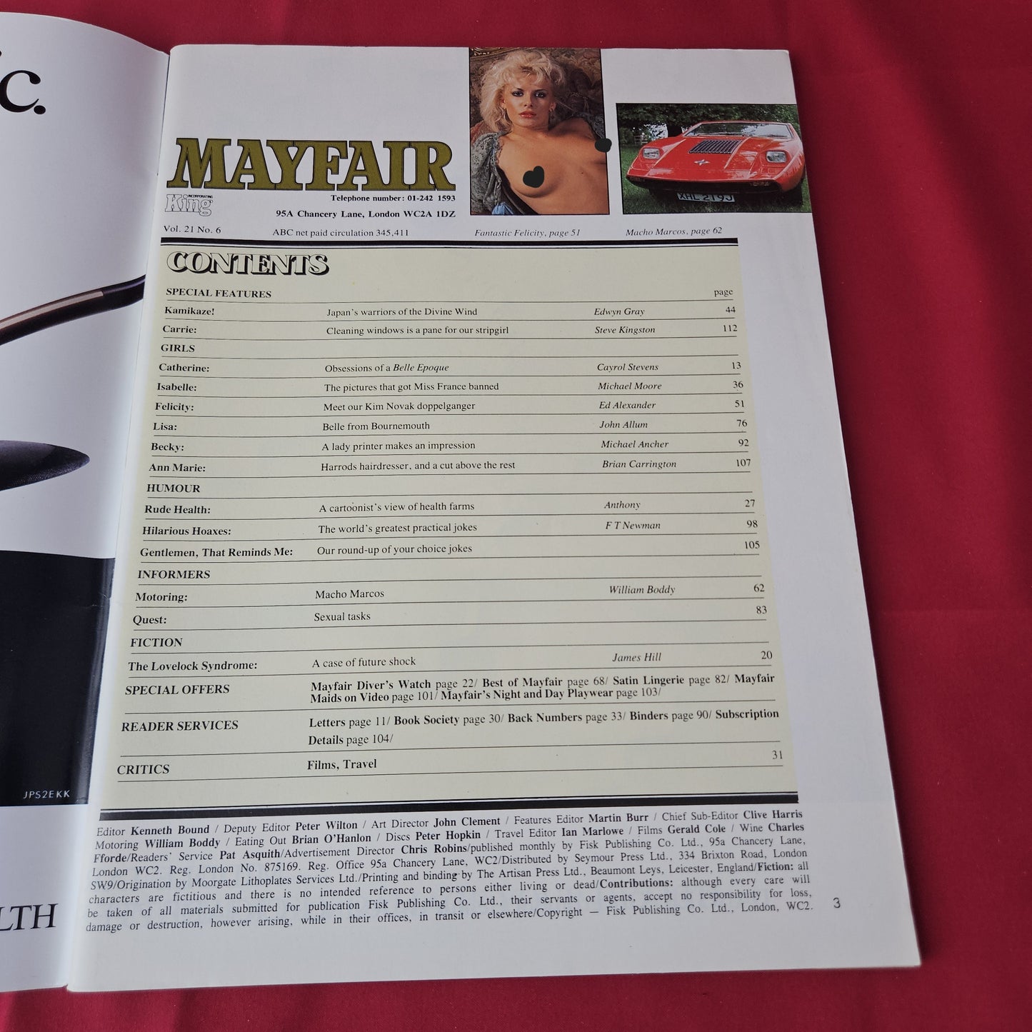 Mayfair Magazine June 1986 (1374) Vol 21 No 6 Felicity Stewart Macho Marcos