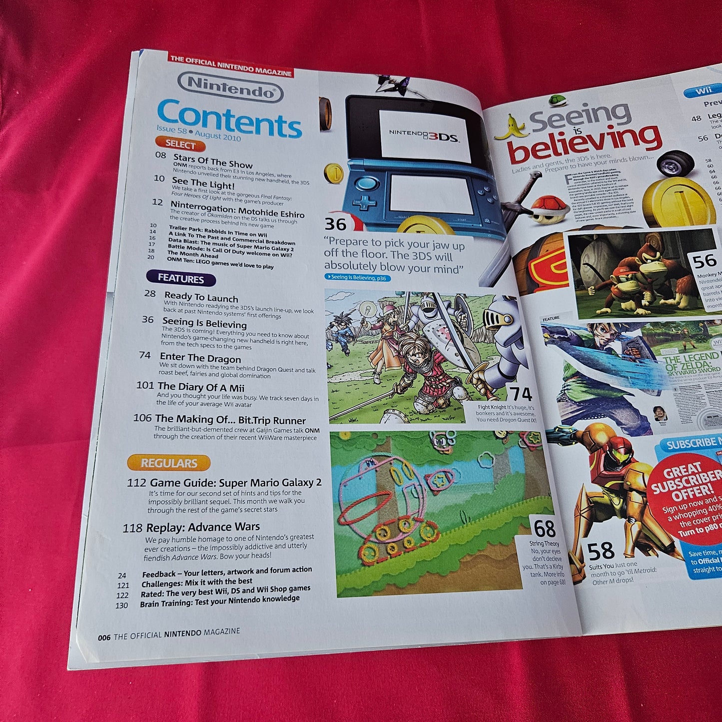 The Official Nintendo Magazine August 2010 Issue 58 (1380) Dragon Quest IX Legend of Zelda Skyward Sword Donkey Kong Country Returns Metroid Other M Advance Wars
