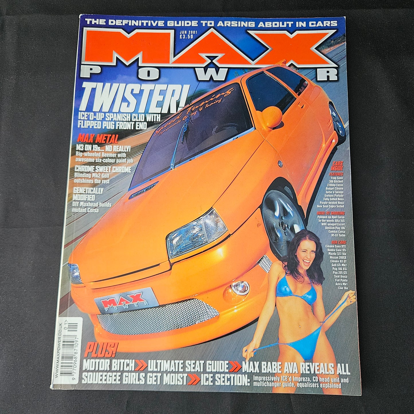 Max Power Magazine January 2001 (1384) Ava Renault Clio BMW M3 Vauxhall Corsa Volkswagen Golf Citroen Saxo Modified Tuning Cars Glamour Models
