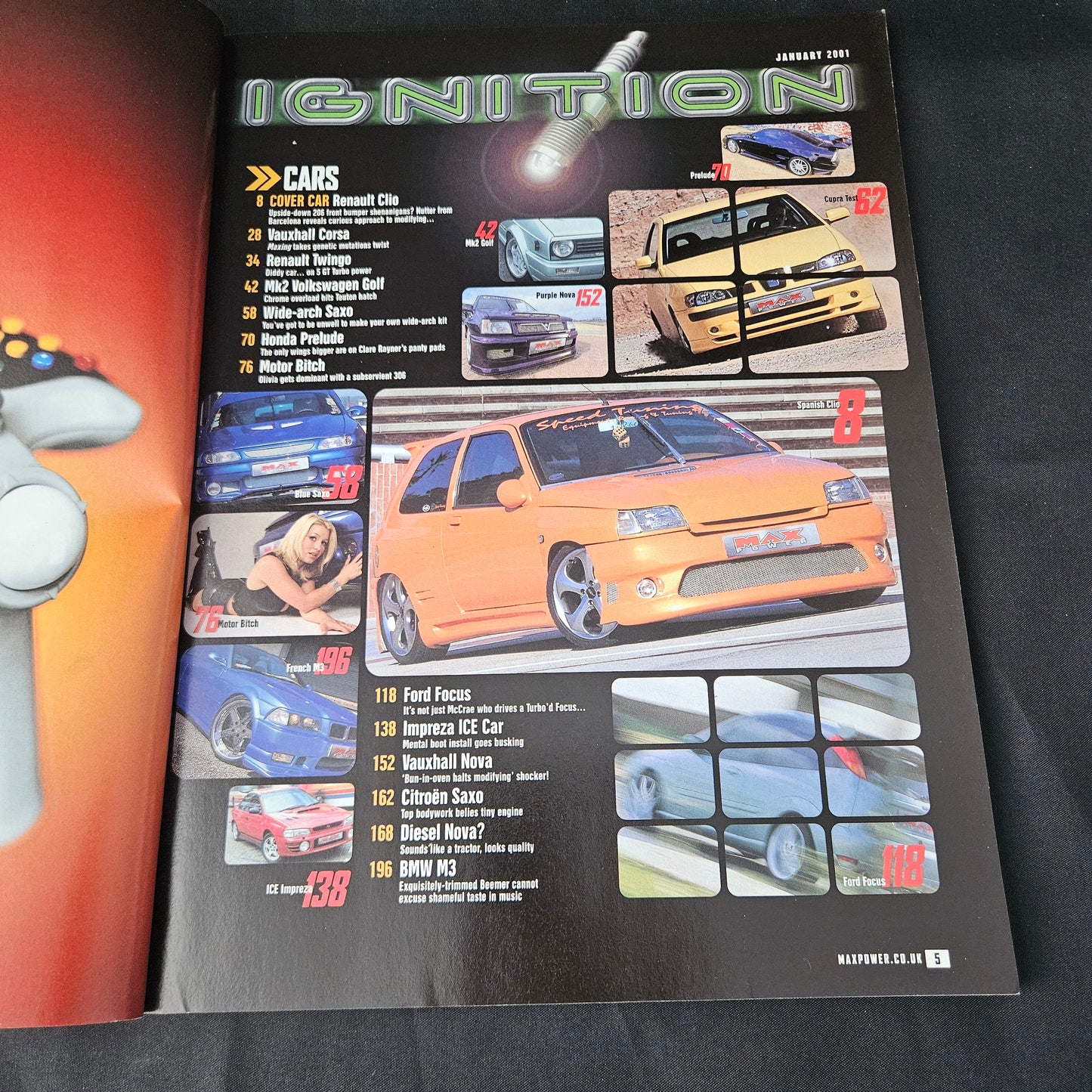 Max Power Magazine January 2001 (1384) Ava Renault Clio BMW M3 Vauxhall Corsa Volkswagen Golf Citroen Saxo Modified Tuning Cars Glamour Models