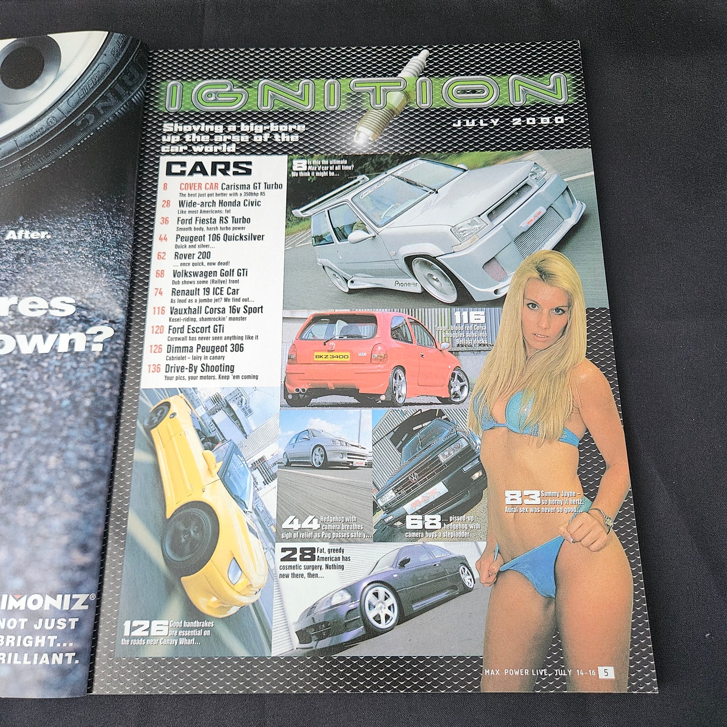 Max Power Magazine July 2000 (1384) Jordan Katie Price Sammy Jayne Renault 5 GT Turbo Honda Civic Ford Fiesta RS Turbo Volkswagen Golf GTi Modified Tuning Cars Glamour Models