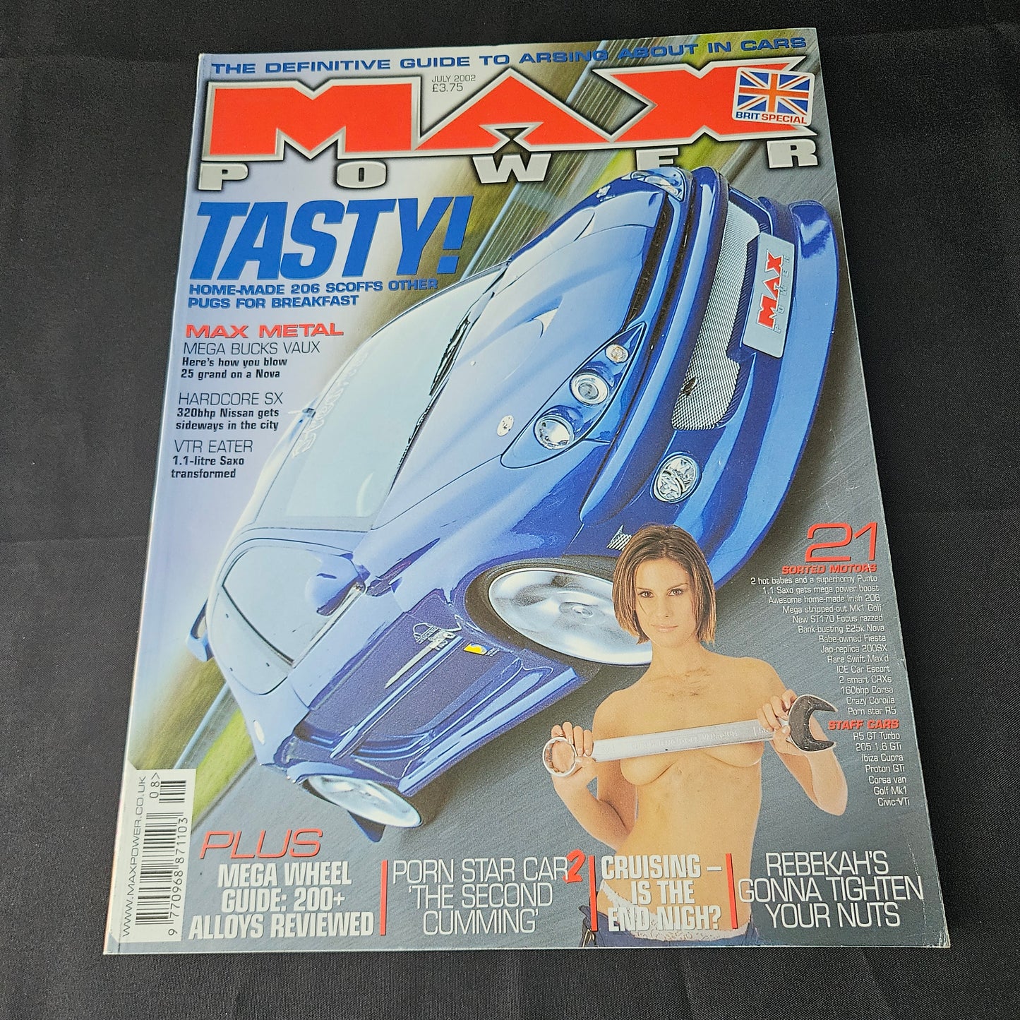 Max Power Magazine July 2002 (1384) Rebekah Helen Peugeot 206 Vauxhall Nova Nissan 200SX Citroen Saxo Honda CRX Modified Cars Glamour Models