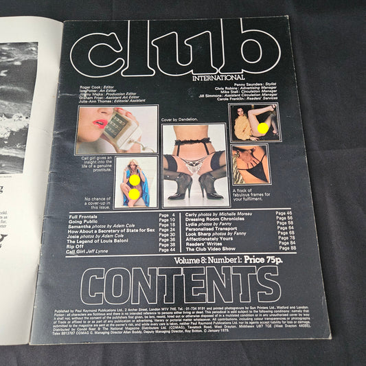 Club International Magazine January 1979 Volume 8 Number 1 (1385) Samantha Josie Carly Lydia Glamour Models