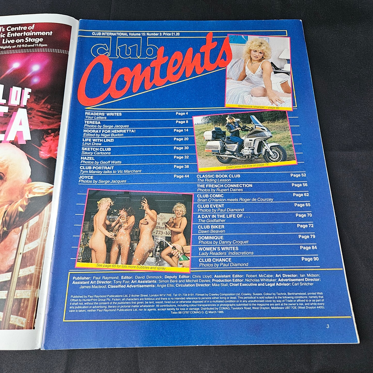Club International Magazine March 1986 Volume 15 Number 3 (1385) Linzi Drew Dawn Beaven Teresa Hazel Dominique Glamour Models