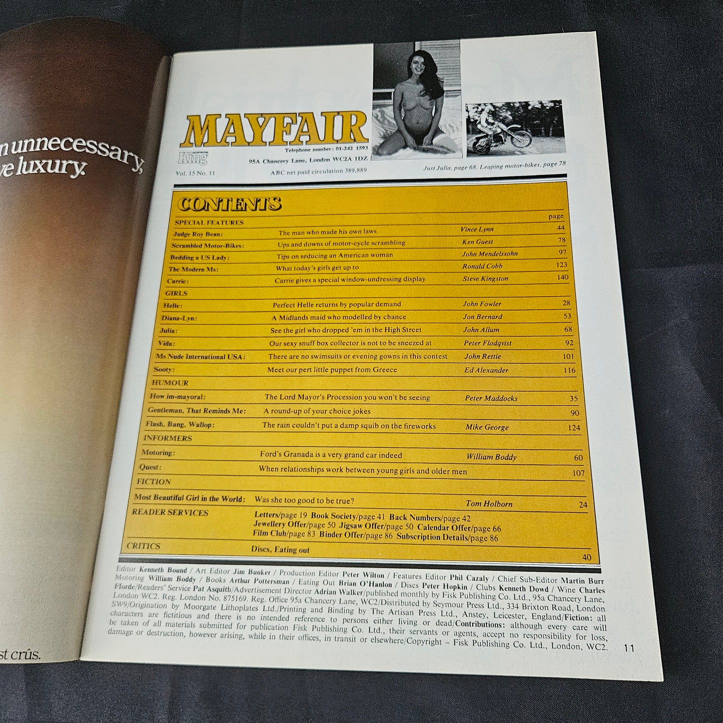 Mayfair Magazine Volume 15 Number 11 November 1980 (1387) Julia Browning Helle Diana-Lyn Vida Sooty Glamour Models