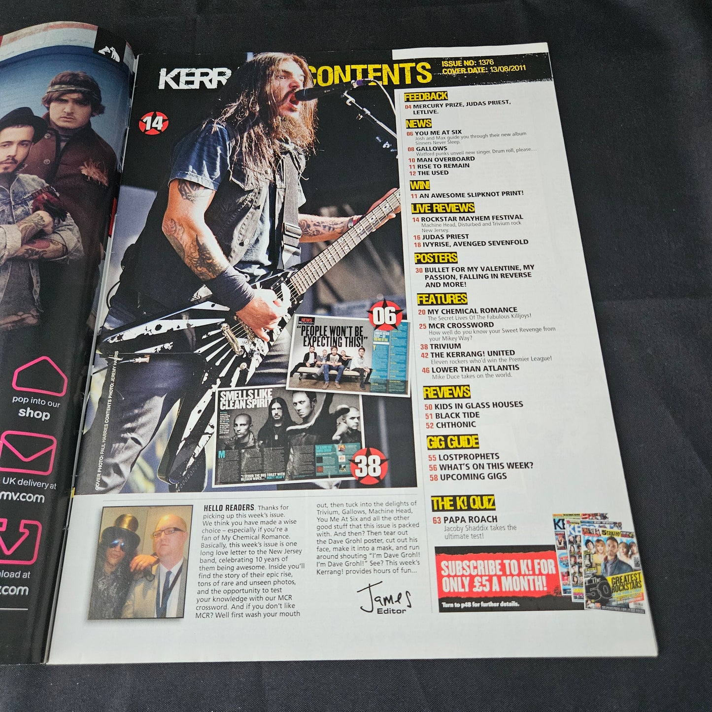 Kerrang! Magazine August 13 2011 Issue 1376 (1388) My Chemical Romance Gerard Way Bullet For My Valentine Falling In Reverse You Me At Six Papa Roach Bands Singers
