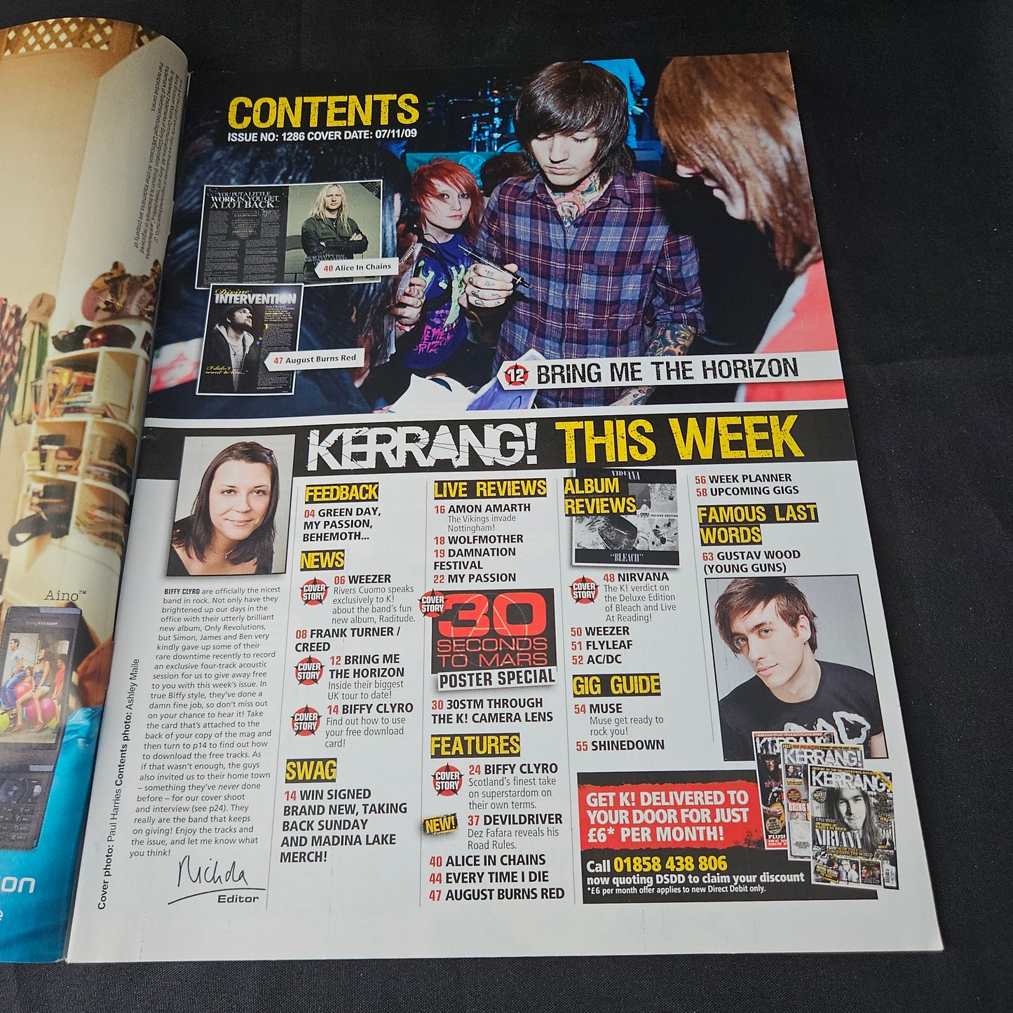 Kerrang! Magazine November 7 2009 Issue 1286 (1388) Biffy Clyro Jared Leto 30 Seconds To Mars Weezer Bring Me The Horizon Nirvana Bands Singers