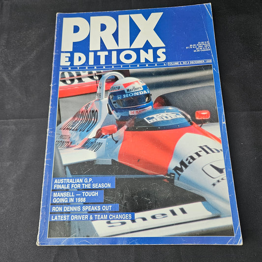Prix Editions Magazine December 1988 (1396) McLaren Honda MP4/4 Alain Prost Australian GP F1 Magazine