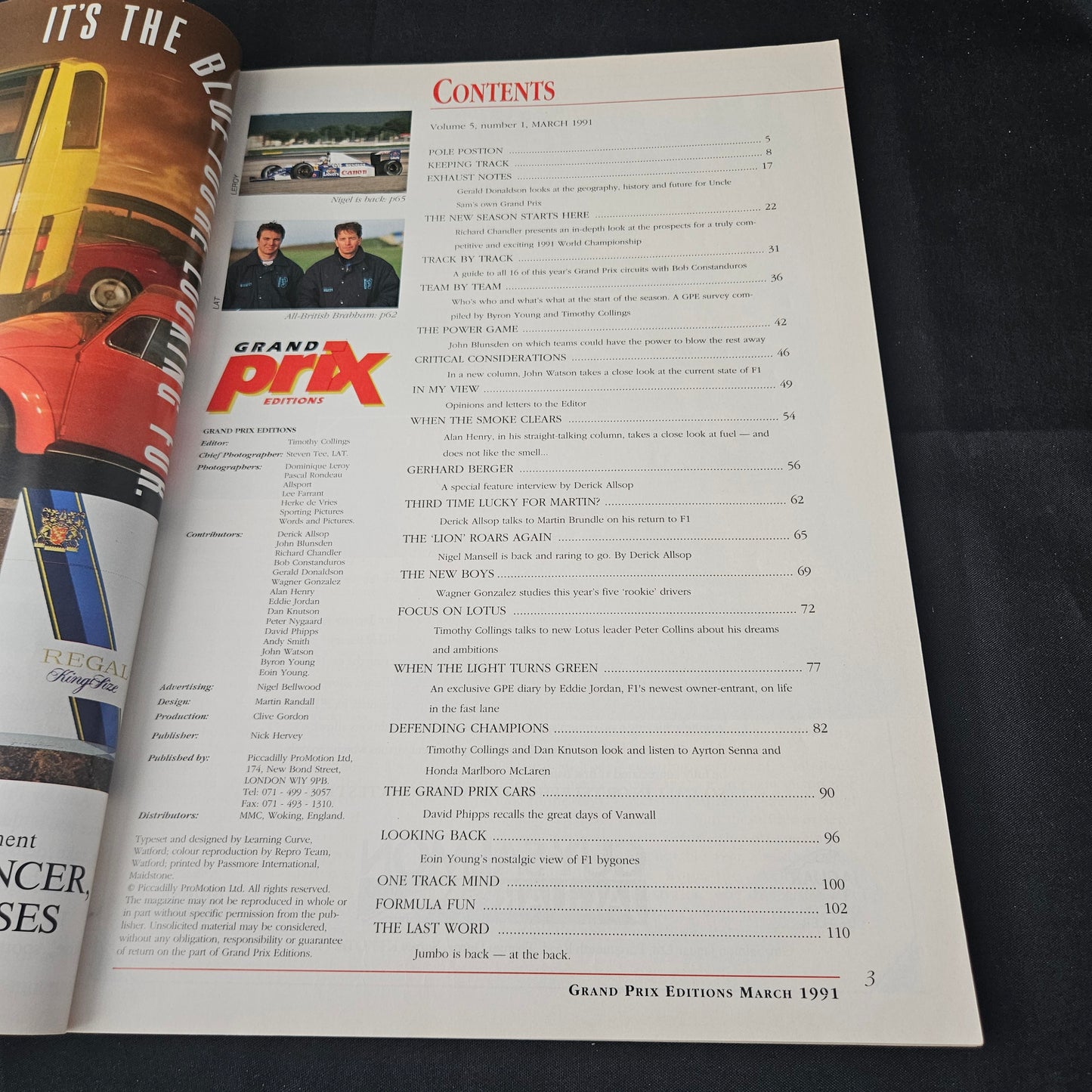 Grand Prix Editions Magazines March 1991 (1396) Williams Renault Benetton Lotus F1 Formula One Magazine