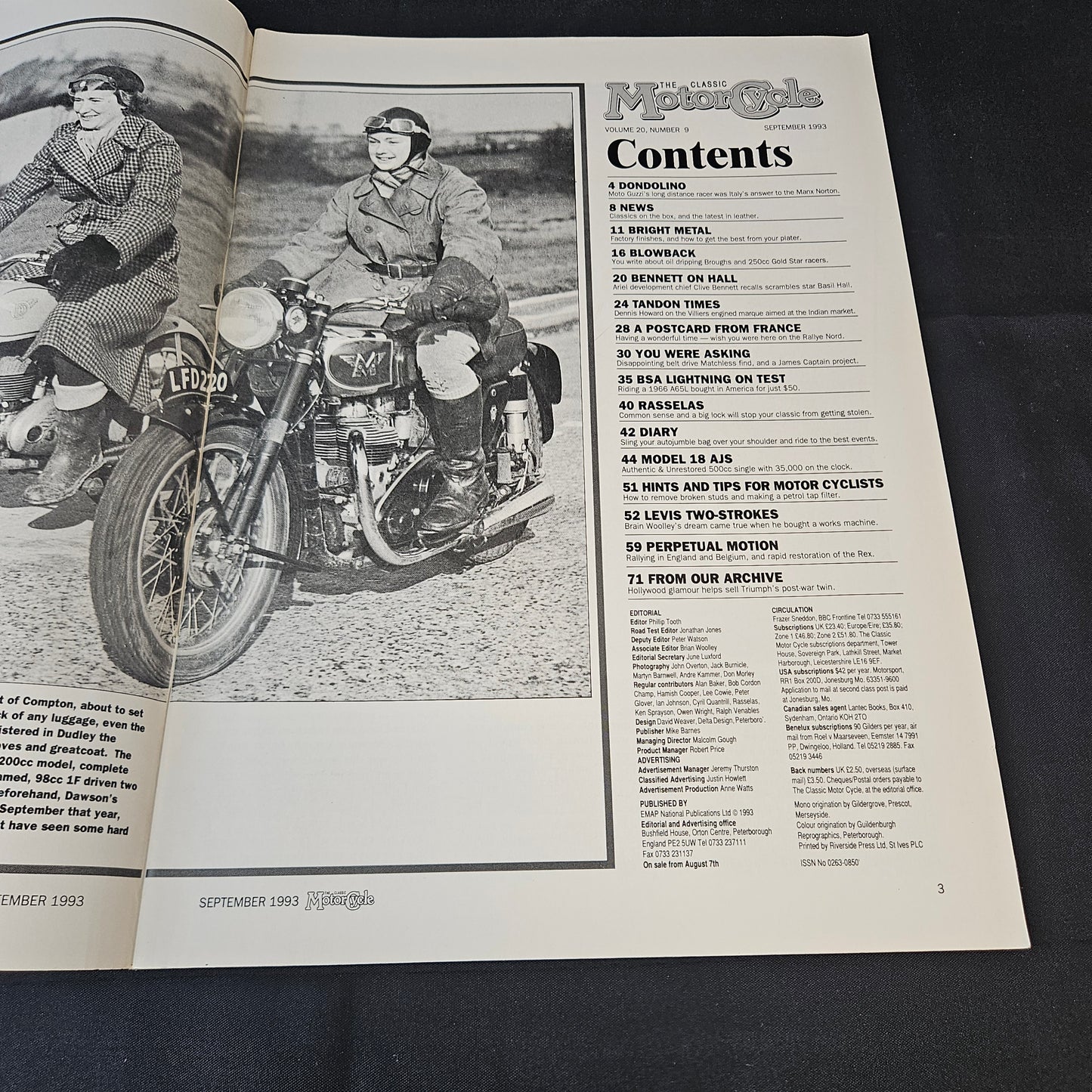 The Classic Motor Cycle Magazine September 1993 (1402) BSA A65L AJS Moto Guzzi Levis