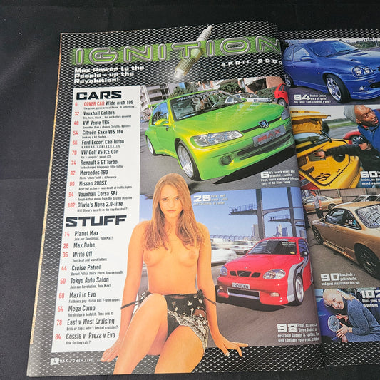 Max Power Magazine April 2000 (1403) Peugeot 106 Vauxhall Calibra VW Vento Olivia Nova