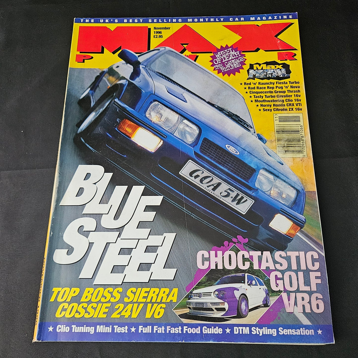 Max Power Magazine November 1996 (1404) Ford Sierra Cosworth Golf VR6 Clio Nova CRX