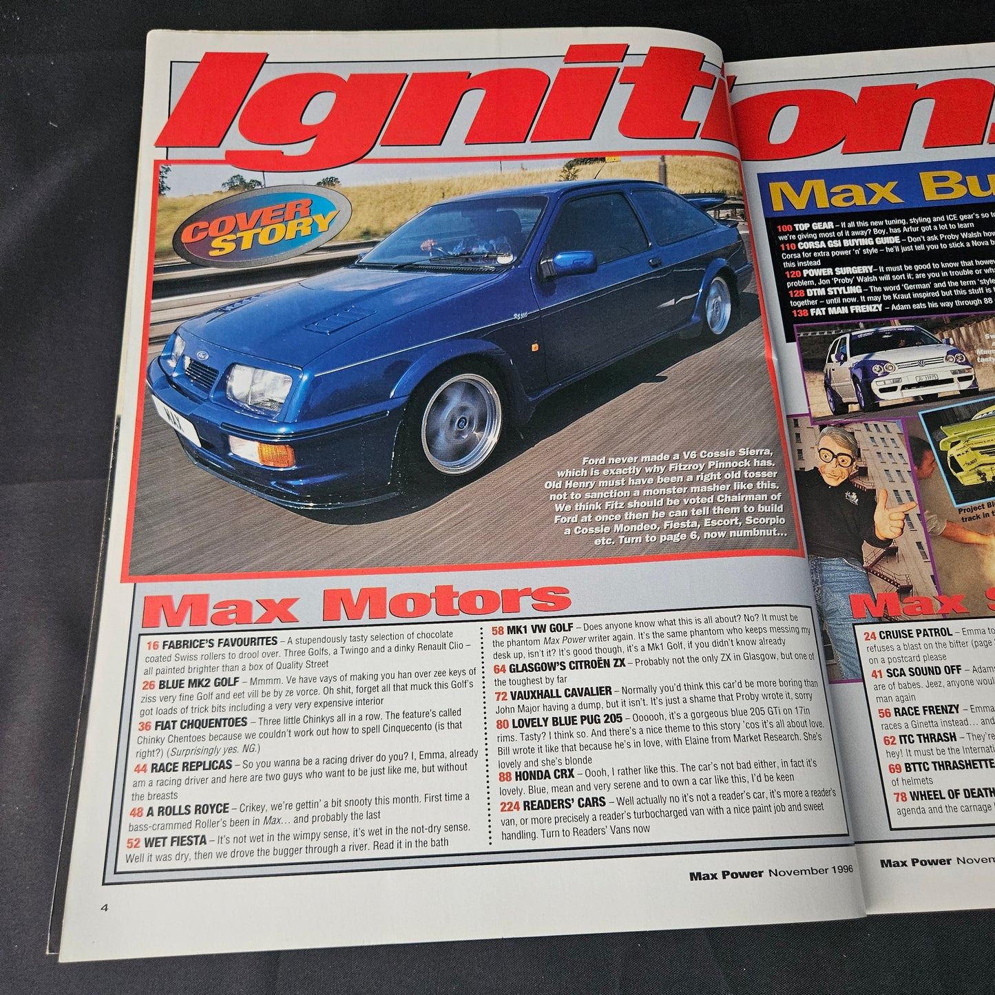 Max Power Magazine November 1996 (1404) Ford Sierra Cosworth Golf VR6 Clio Nova CRX