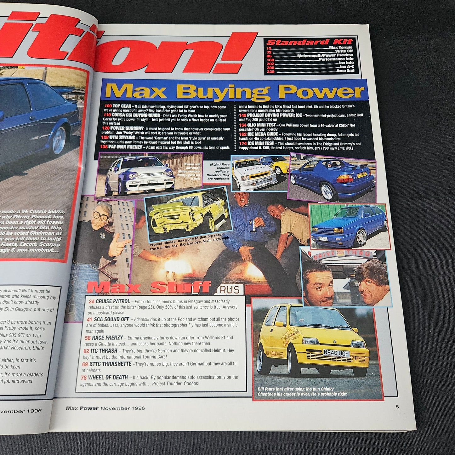 Max Power Magazine November 1996 (1404) Ford Sierra Cosworth Golf VR6 Clio Nova CRX