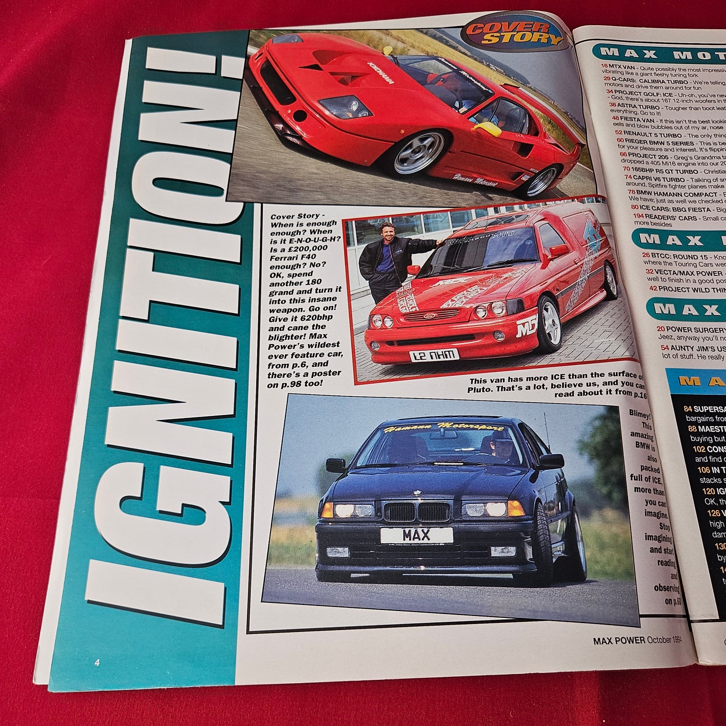Max Power Magazine October 1994 (1410) Ferrari F40 Astra GTE BMW Compact Capri 205 GTI Rieger 5 Series