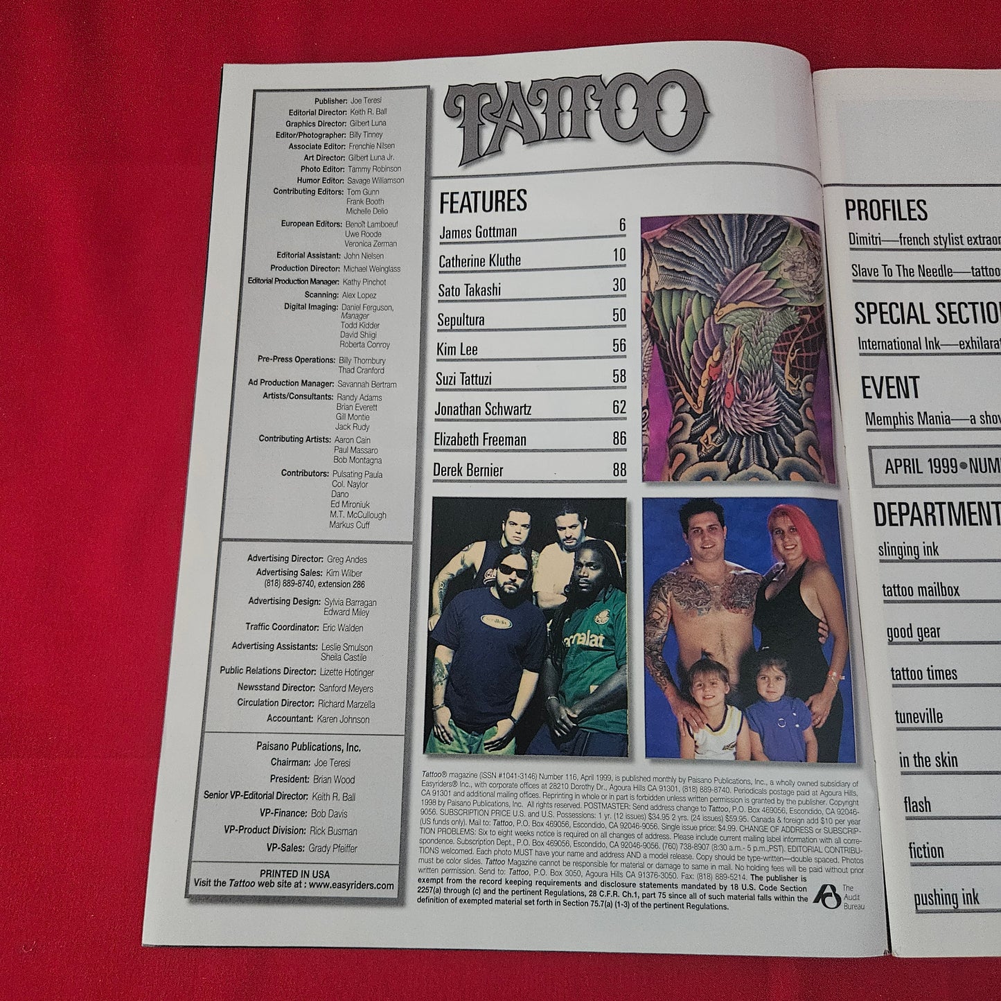 Tattoo Magazine April 1999 Issue 116 (1416) Rock Roll Ink Memphis Mania Street-Wise France Dragon Mask Tattoo Art