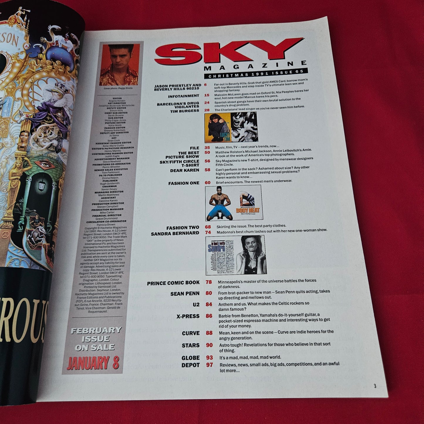 Sky Magazine Christmas 1991 (1428) Jason Priestley Sean Penn U2 Tim Burgess