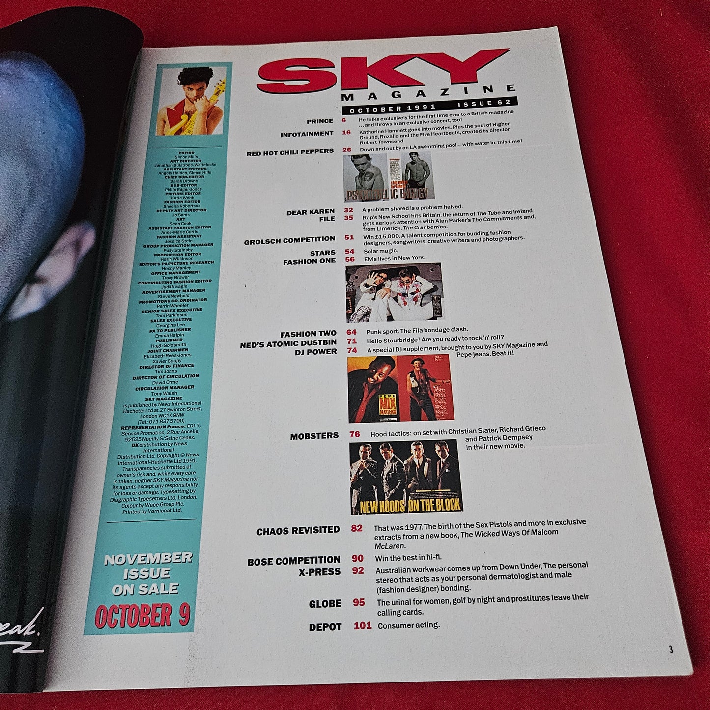 Sky Magazine October 1991 (1428) Prince Christian Slater Red Hot Chili Peppers