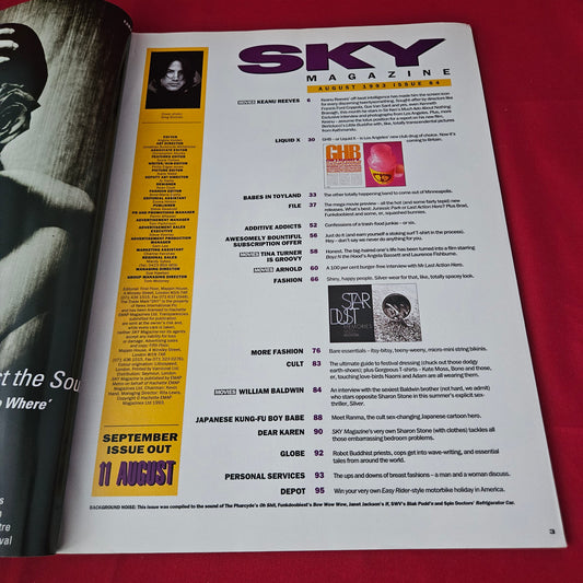 Sky Magazine August 1993 (1428) Keanu Reeves William Baldwin Schwarzenegger Babes Toyland