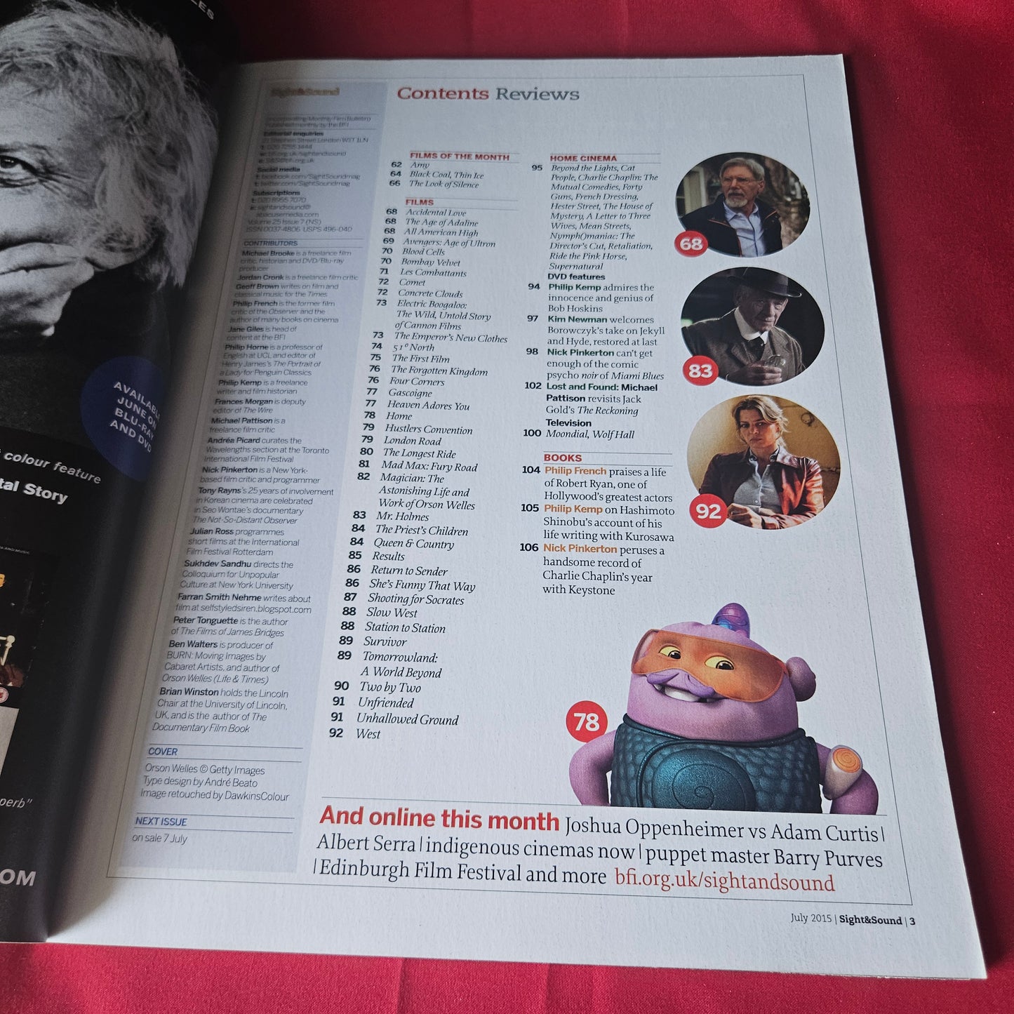 Sight & Sound Magazine July 2015 Orson Welles Amy The Misfits Look of Silence SKU 1438