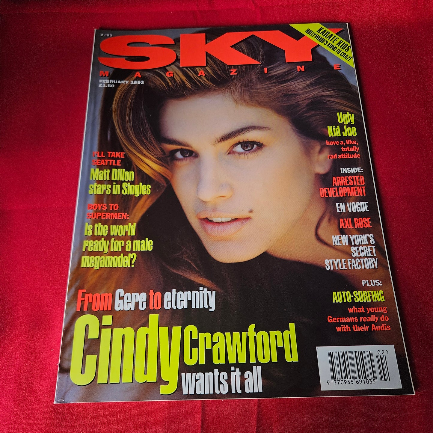 Sky Magazine February 1993 RARE Matt Dillon Singles Cindy Crawford SKU 1446