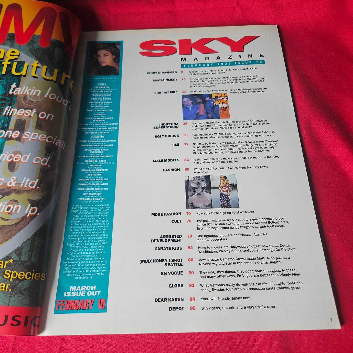 Sky Magazine February 1993 RARE Matt Dillon Singles Cindy Crawford SKU 1446