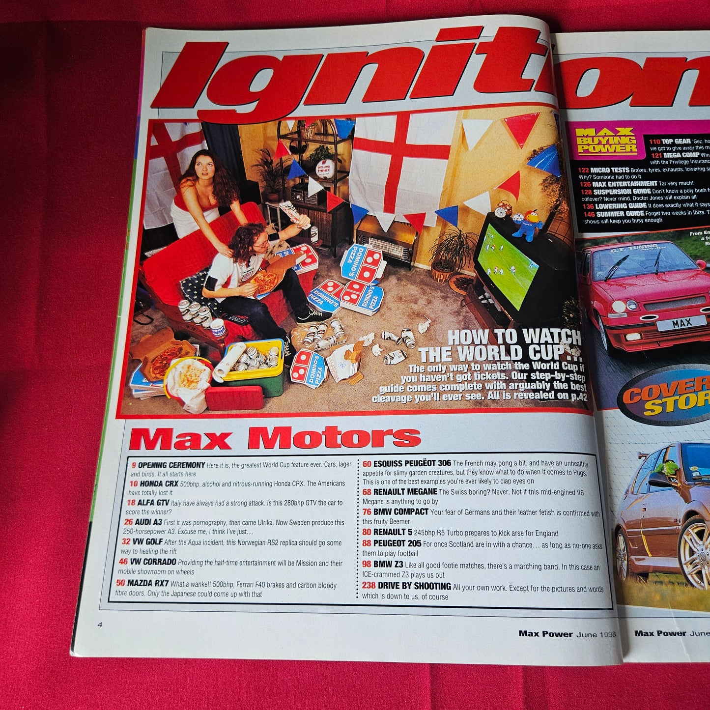 Max Power Magazine June 1998 RARE Peugeot 306 Mazda RX7 Renault 5 SKU 1455